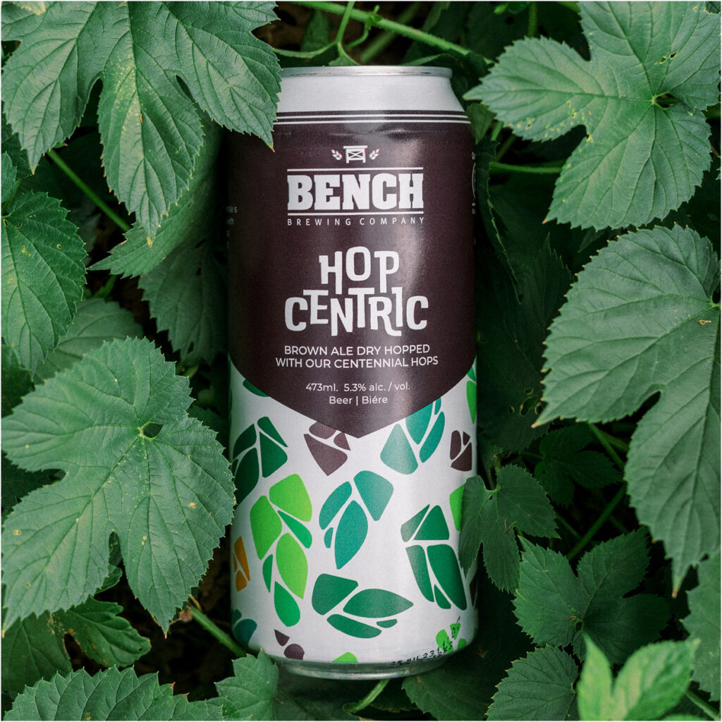 Hopcentric label design, the featured beer for Bench Brewing's first craft beer festival in 2023.