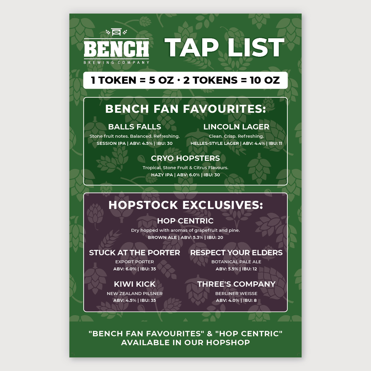 Craft beer tap list for the HopStock 2023 craft beer festival.